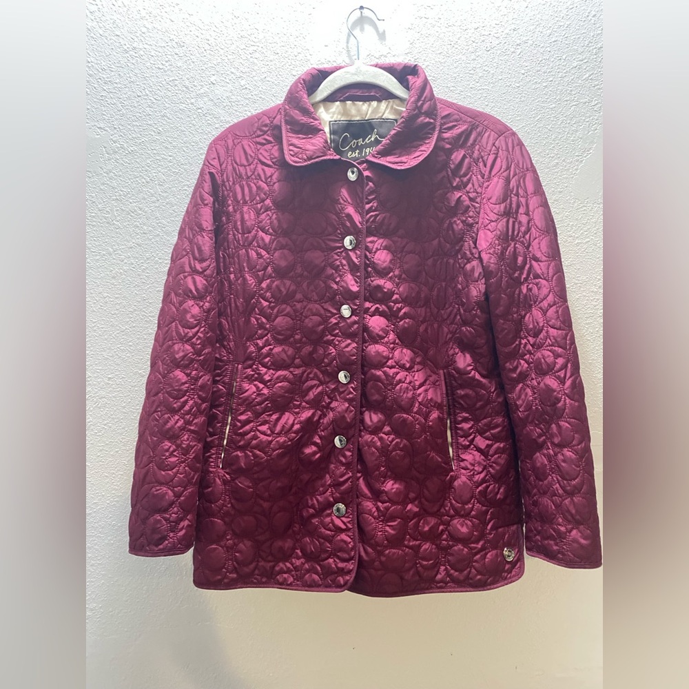 Coach Quilted Maroon Snap Barn Jacket Size Small